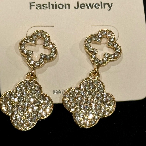 Fashion Jewelry Jewelry - Clover Gold Tone Rhinestone Fashion Earrings